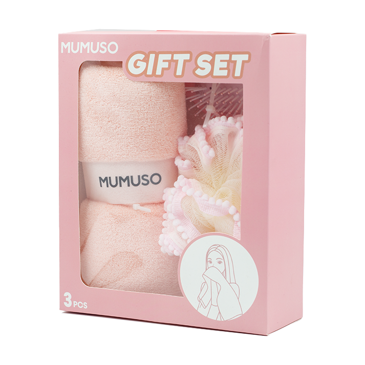 Face Towel & Bath Sponge & Hair Brush Gift Set