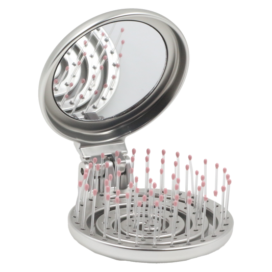 فرشاة شعر قابلة للطي مع مرأة (فضية)