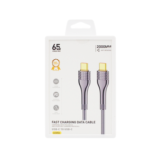 كابل بيانات من النوع C بقدرة 65 وات - رمادي