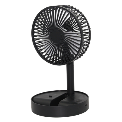 Foldable Desk Fan with Storage Base USB Charging Black