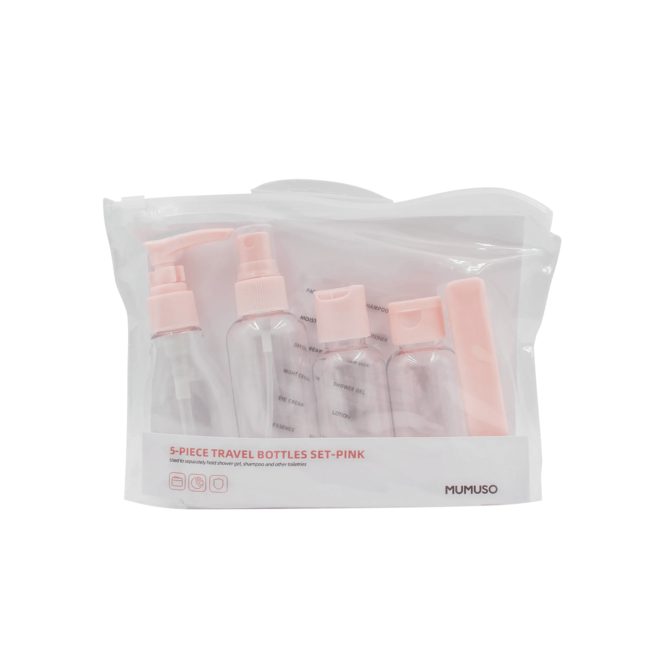 MUMUSO 5-PIECE TRAVEL BOTTLES SET-PINK