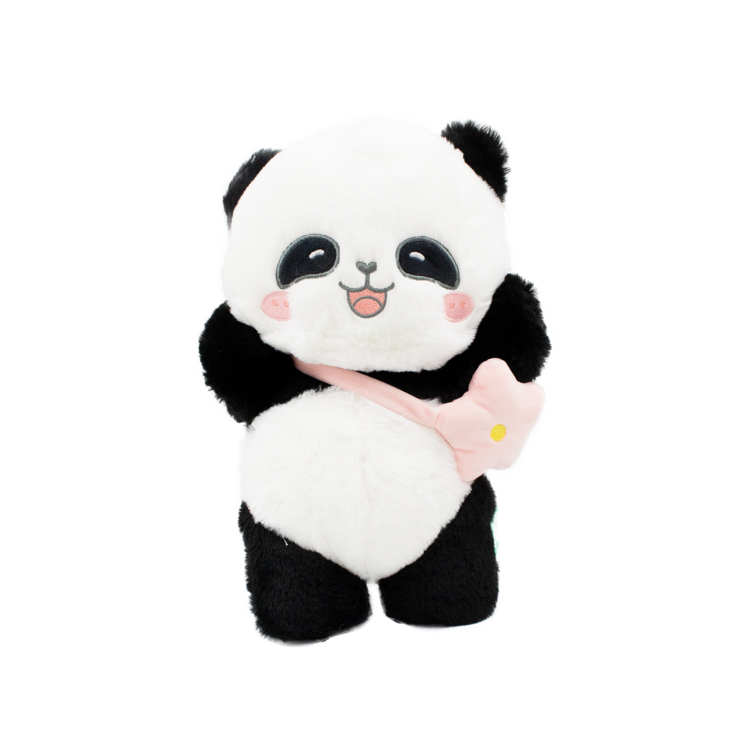 32 CM PLUSH TOY (CUTE PANDA WITH PINK FLOWER IN STANDING POSITION)